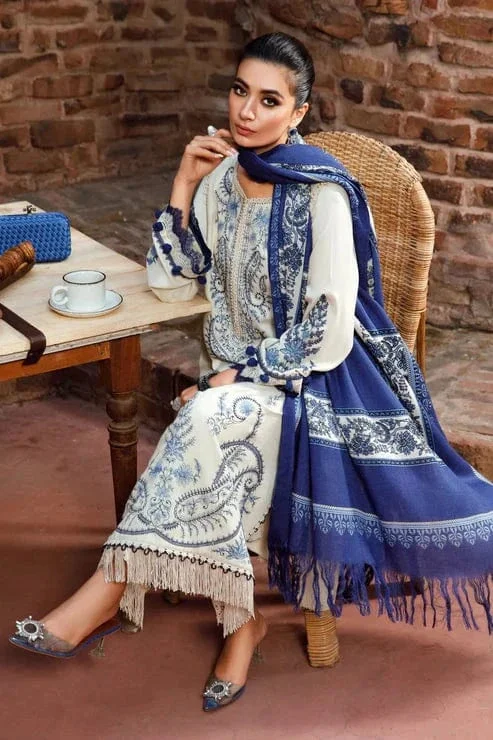 Maria B 3-Piece Dhanak Embroidered Suit with Printed Shawl – Code 121303 - alternate view