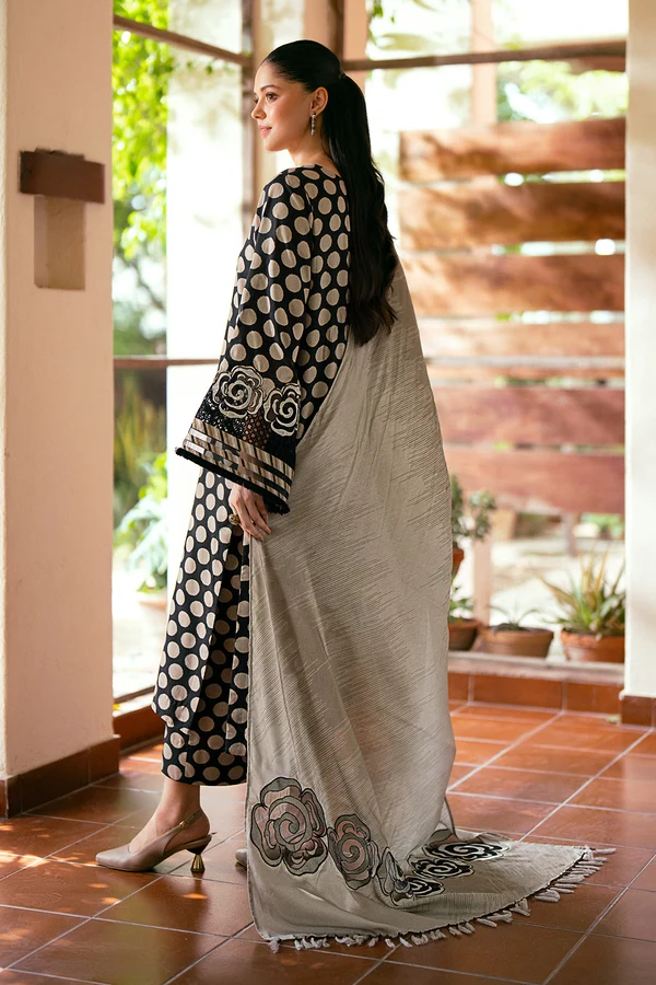 Baroque 3-Piece Digital Printed China Karandi Suit with Printed Shawl - alternate view