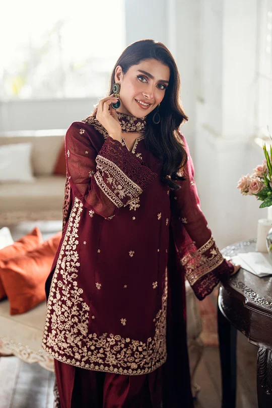 Azure 3-Piece Dhanak Embroidered Suit – Code 7001 - alternate view
