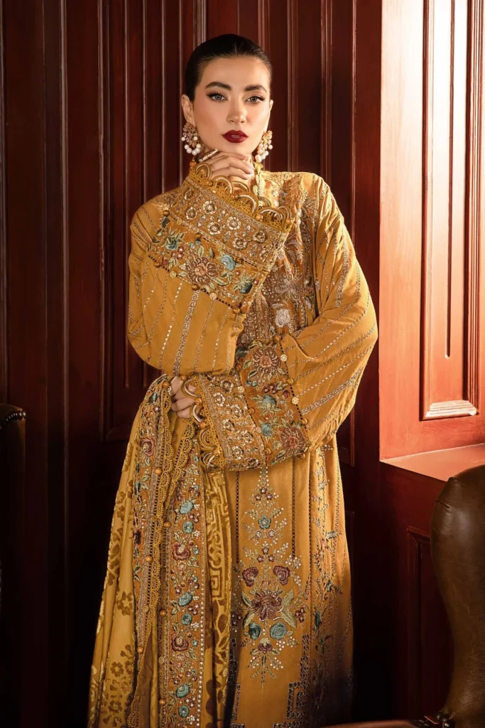 Maria B 3-Piece Embroidered Dhanak Suit with Printed Ready-to-Wear Shawl - alternate view
