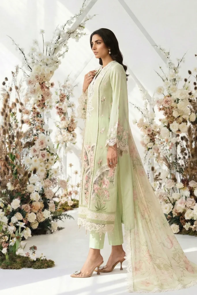 Maria B 3-Piece Heavy Embroidered Dhanak Suit – Code 3662 - alternate view