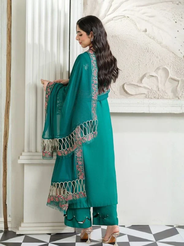 Heeras 3-Piece Heavy Embroidered Dhanak Suit – Code 3690 - alternate view