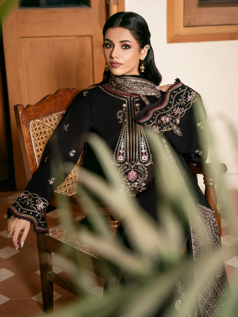 Izel 3-Piece Dhanak Embroidered Suit with Printed Shawl – Code 267-747 - alternate view