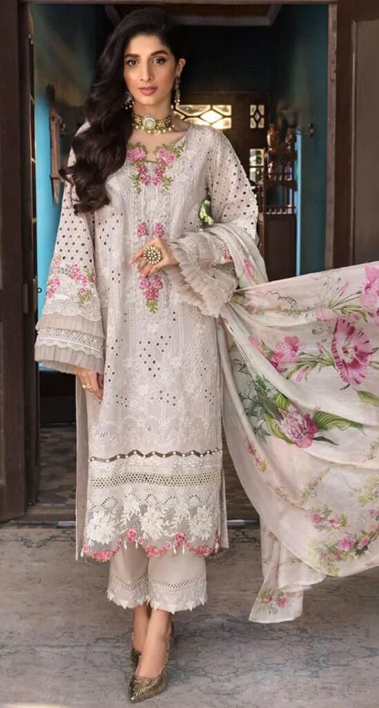 Elaf 3-Piece Dhanak Embroidered Suit with Printed Shawl – Code 121213 - alternate view