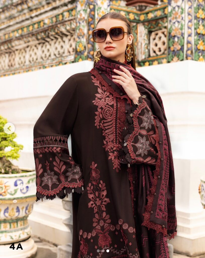 Maria B 3-Piece Dhanak Embroidered Suit with Printed Shawl – Code 844 - alternate view