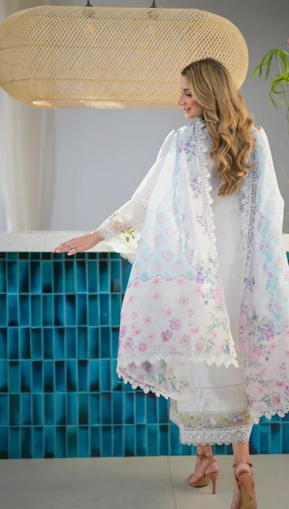 Jazmin 3-Piece Dhanak Embroidered Suit with Printed Shawl – Code 601 - alternate view