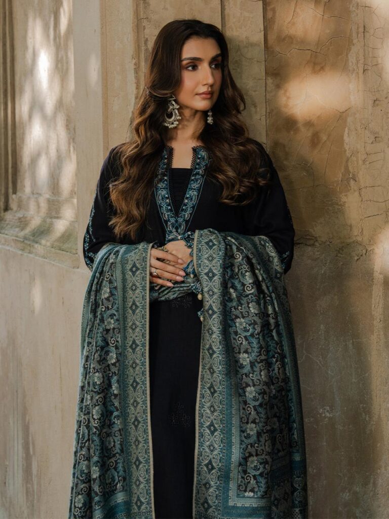 Izel 3-Piece Dhanak Embroidered Suit with Printed Embroidered Shawl - alternate view