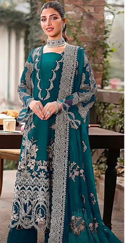 Kahaf Code 3717-3722 Dhanak Embroidered 3 Piece Suit - Purple / Green - alternate view