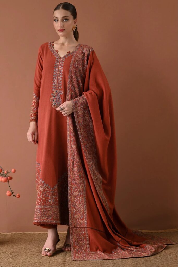 Batik Code 5126 Dhanak Embroidered 3 Piece Suit - Navy Blue - alternate view