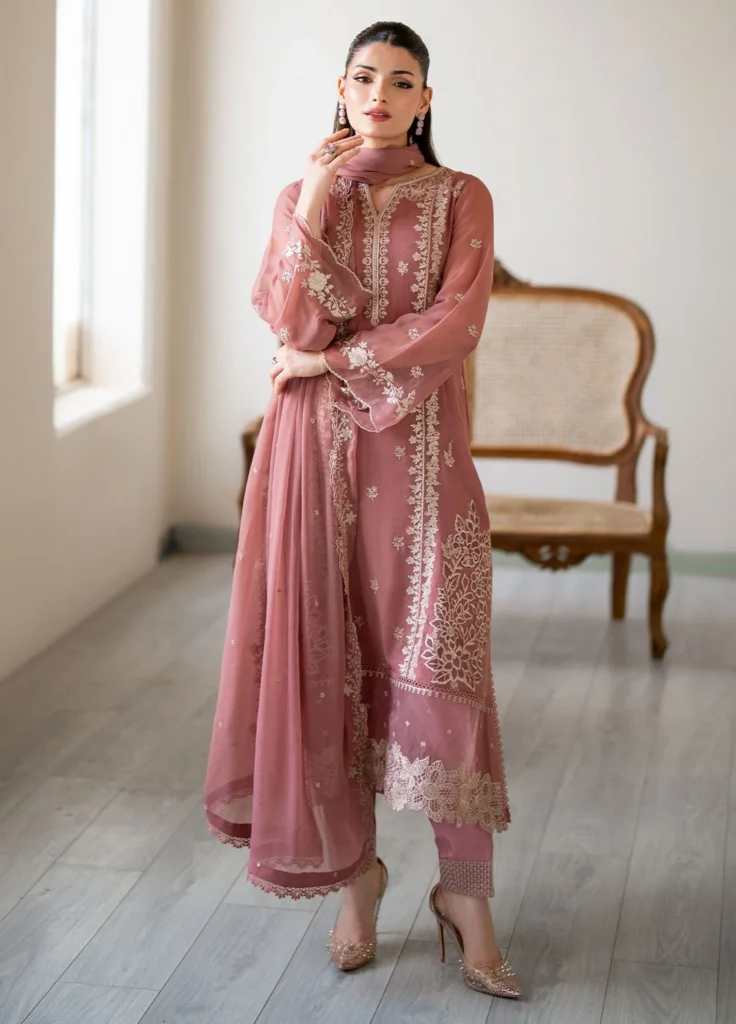 ensembles by azure embroidered chiffon suits unstitched 3 piece azu25ef rosy ember es 102 festive collection 1