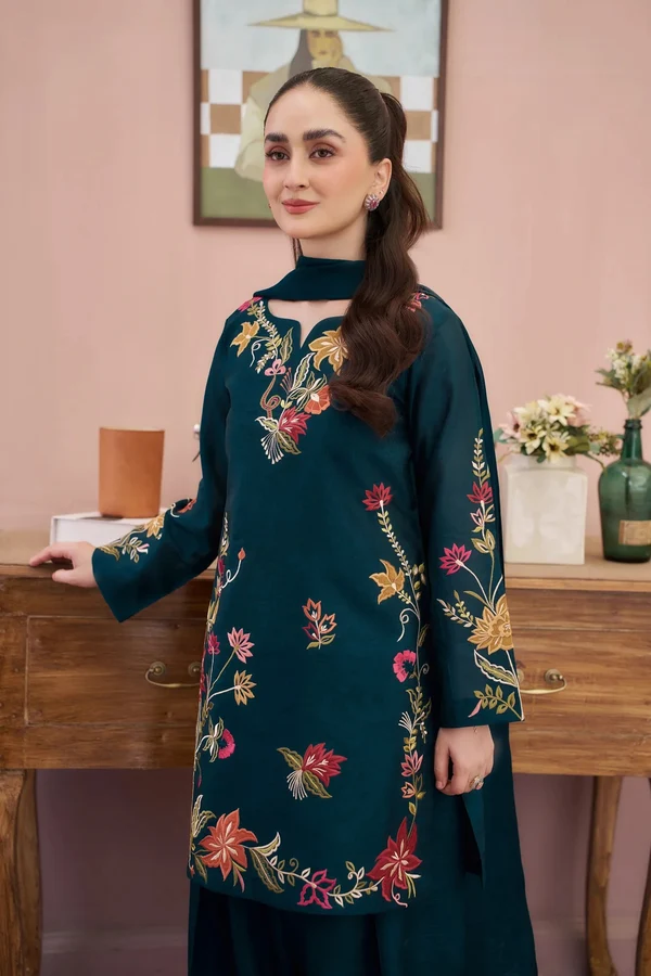 Baroque 3-Piece Dhanak Embroidered Suit – Zinc - alternate view