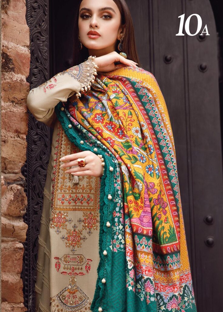 Khaadi Code 605 Dhanak Embroidered 3 Piece Suit with Printed Shawl - Skin - alternate view